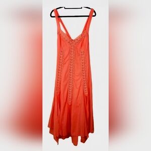 Charo Ruiz Ibiza   Coral Sleeveless Maxi Dress with Lace Insets. Size Large.